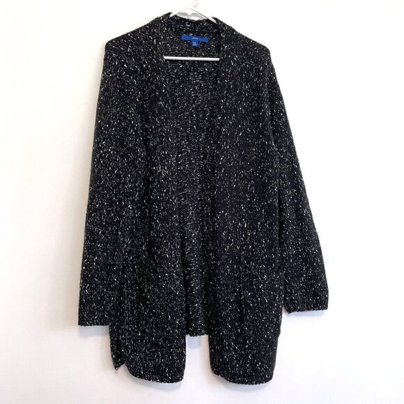 APT. 9 APT.9 Long Cardigan Black Silver Metallic Open Front Longline Sweater XXL - Picture 2 of 15